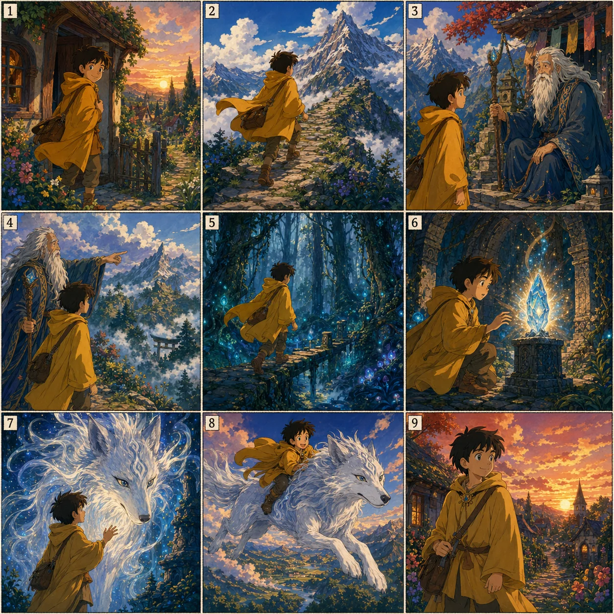 لوحة ديزني 2D كلاسيكية 3x3 لبطل صغير بعباءة صفراء في مغامرة بلوغ